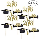 BESTONZON 48pcs Graduation Cupcake Toppers 2018 Graduation Party Decorations Cake Topper Picks Toothpick Toppers(a photo of glitter)