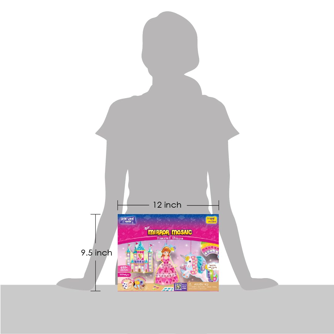 Imagimake Mirror Mosaic Princess & Unicorn Kids Art Set | DIY Craft Kit | Foil Stickers for Kids | Birthday Gift for Girls and Boys Ages 3,4,5,6,7,8 | 3 Year Old Girl Gifts