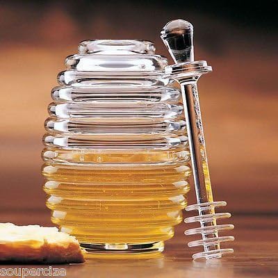 Nib Prodyne Clear Acrylic Bee Hive Honey Jar Pot with Lid Server Dipper Dripper by Honey Jars