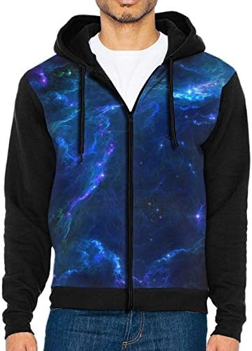 Men's Casual Garb Hoodies,Blue Outer Space Stars Nebulae Full Front Zipper Hooded Long Sleeve