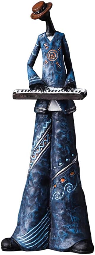 Creative Figure Art Music Rock Band Resin Statue Fun Retro Musician Home Decoration Saxophone Guitar Singer Sculpture Blue 11X29cm