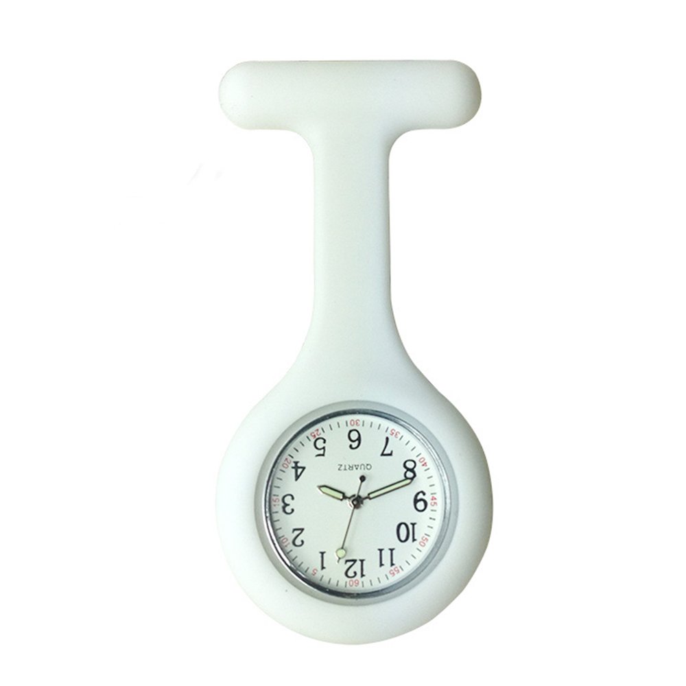 Fob Watch, Silicone Nurses Watch, Glow in Dark Design, Nurse Watch Brooch for Nurses, Doctor, Paramedics (White)
