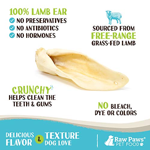 Raw Paws Large Lamb Ears for Dogs, 15 Pack Packed in USA All