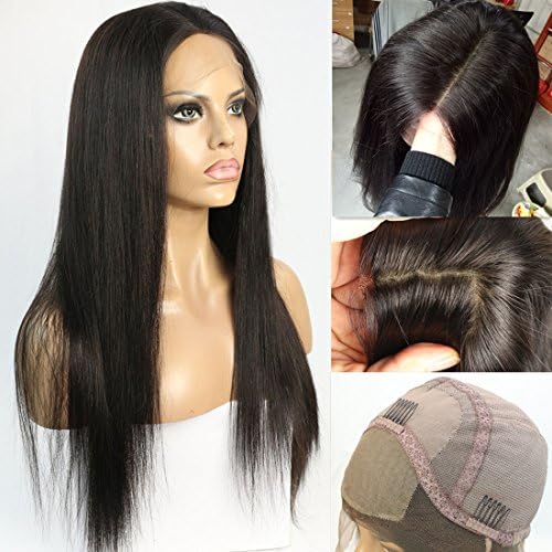 WOB Hair Silk Straight Silk Top 4"X5" Gluelss Full Lace Wig For African Americans 100 Human Hair Full Wigs 130 Density Medium Brown Lace 18inch 1B#