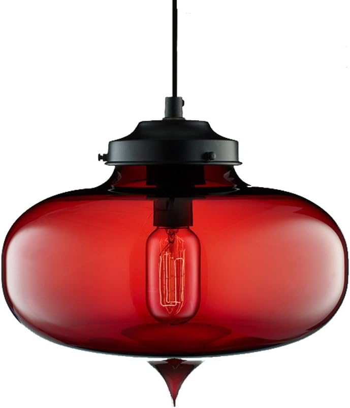 Wings of wind - Industrial Vintage Onion Shape Chandelier E27 Pendant Light Ceiling Lamp Colorful Glass Cage (Red)