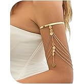 Sexy Multi-layered Sequin Pendant Tassel Chain Upper Arm Bracelet Summer Beach Adjustable Open Sequin Arm Cuff Bangle Bracelets Bikini Armlet Body Jewelry for Women