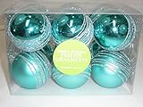 Set of (12) Shatterproof Christmas Ornament Balls, Turquoise w/Silver Glitter, 2