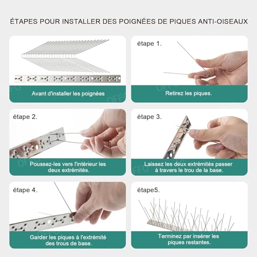 OFFO Pic Anti Pigeon, Pique Anti Pigeon en Acier Inoxydable 16.5m, Répulsif Pigeon pour Balcons, Jardins sur Toits ou Barrières d'intimité