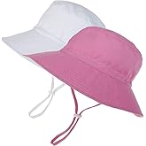 MaxNova Baby Sun Hat Toddler Summer UPF 50+ Baby Girl Bucket Hat Wide Brim Beach Hats for Baby Boys 0-7 Years 2pack