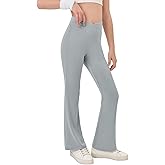 Haloumoning Girls Crossover High Waisted Flare Pants Kids Bootcut Leggings Full Length Bell Bottoms 5-14 Years