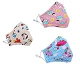 3 PCS Cartoon Kids Teens PM 2.5 Cotton Activated Carbon Anti-fog Anti Dust Flu Face Mouth Warm Masks Healthy Air Filter Dustproof Antivirus Antibacterial Protective Guaze Masks for Children Age 5-14Y