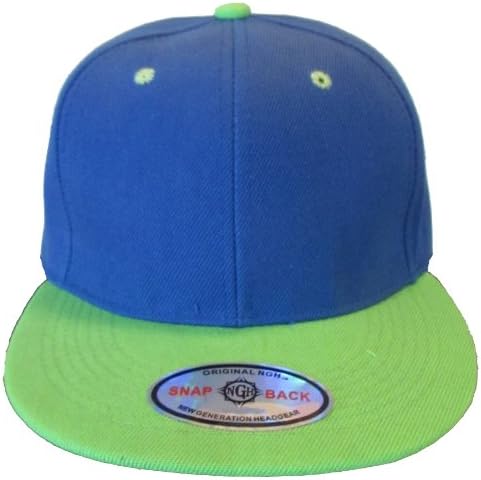 New Premium Plain Snapback Baseball Caps Two Tone Royal Blue/Green Bill