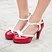 Lucksender Fashion T Strap Bows Womens Platform High Heel Pumps Shoes 8B(M) US Red