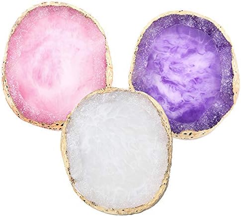 Resin Nail Art Painting Gel Palette, Golden Edge Polish Agate Mix Stirring Plate False Nail Tips Display Board Manicure Accessory DIY Tool 3Pcs - (Purple + White + Pink)