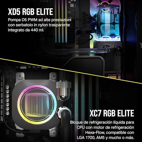 Hydro X Series iCUE Link XH405i Kit de Refrigeración Personalizada - Bloque de Refrigeración Líquida para CPU XC7 Elite - Bomba XD5 Elite D5 Res - 3 Ventiladores QX120 RGB - Gris