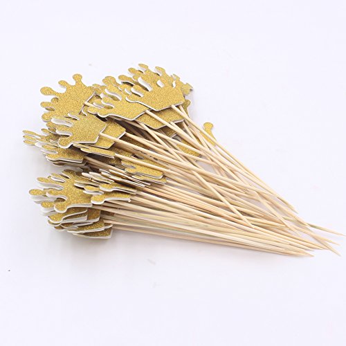 Zicome 50 Pack Double Sided Gold Glitter Crown Cupcake Toppers for Wedding Birthday Party Baby Shower (Crown) - Thumbnail 2