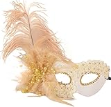 Coxeer Deluxe Half Mask with Peacock Feathers (Pearl Gold)