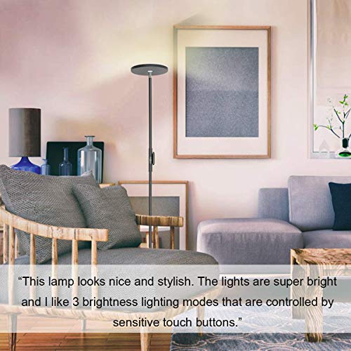 LED Torchiere Floor Lamp 20W with Super Bright Light,Adjustable Tall Standing Pole Light, Remote Control Uplight Floor Lamp for Reading, Living Room, Bedroom, Office (Black) - Thumbnail 4