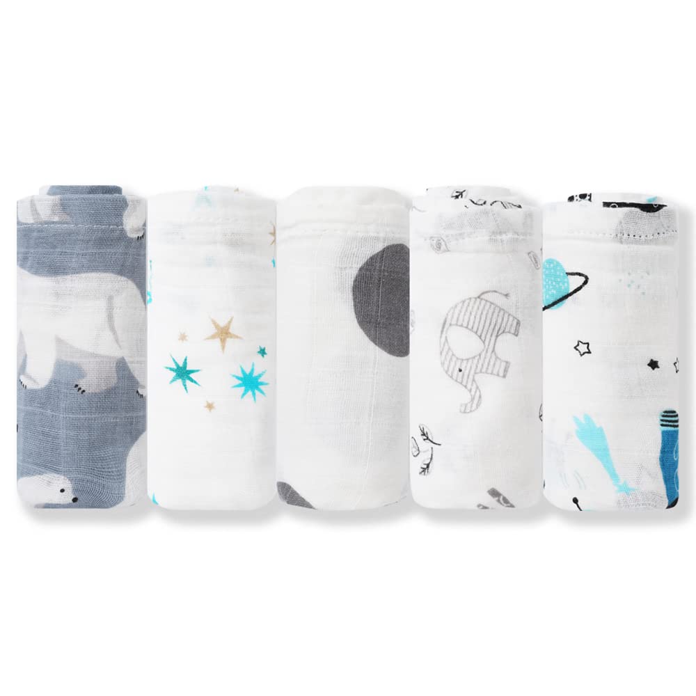 norinori Muslin Squares Baby Muslin Cloths- 5 Pack Baby Cloth 60x60cm 100% Pure Cotton Super Soft Breathable Newborn Essentials Perfect Shower Gifts