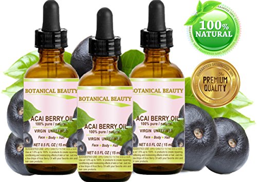 ACAI BERRY OIL. 100% Pure/ Natural Cold Pressed Carrier Oil. 0.5 fl.oz-15 ml. For Skin, Hair, Lip and Nail Care.