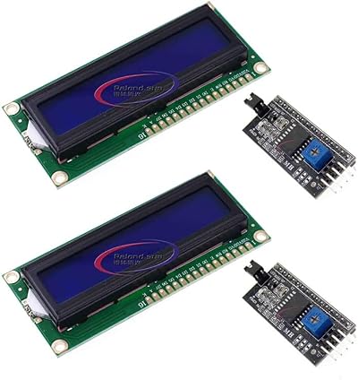 Reland Sun 2 Pair LCD1602 16x2 I2C HD44780 Serial Black Blue Backlight Display