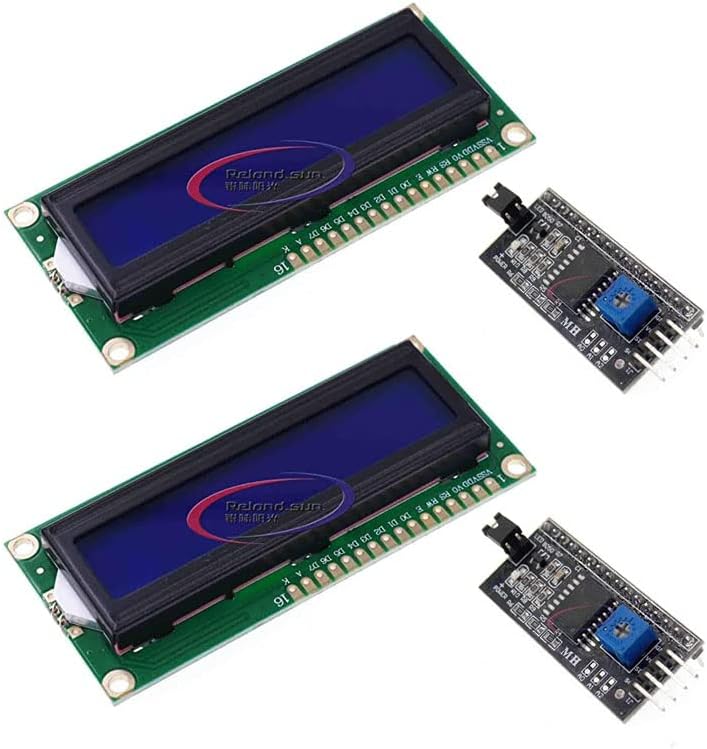 Reland Sun 2 Pair LCD1602 16x2 I2C HD44780 Serial Black Blue Backlight Display