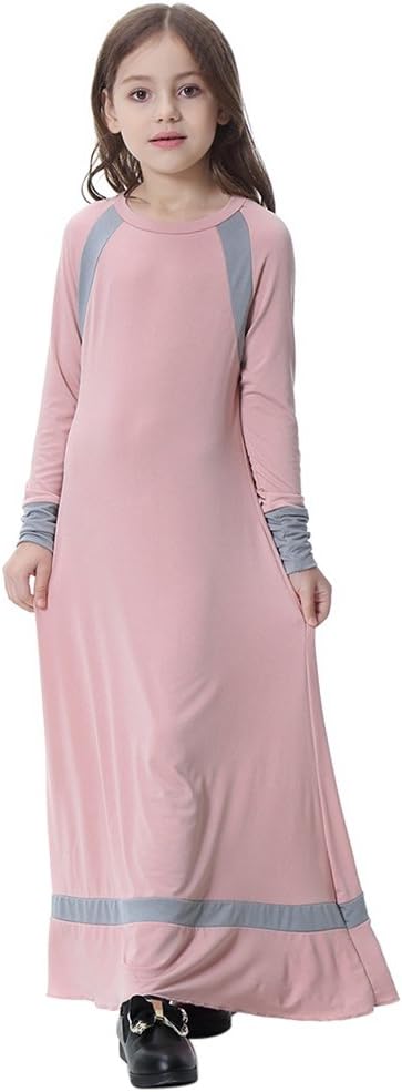 Muslim Dresses for Girls Kids Abaya Dresses Raglan Sleeve Robe Dress Arab Muslim Islam Full Length Maxi Jersey Dresses Prayer Dress Middle East Traditional Clothing