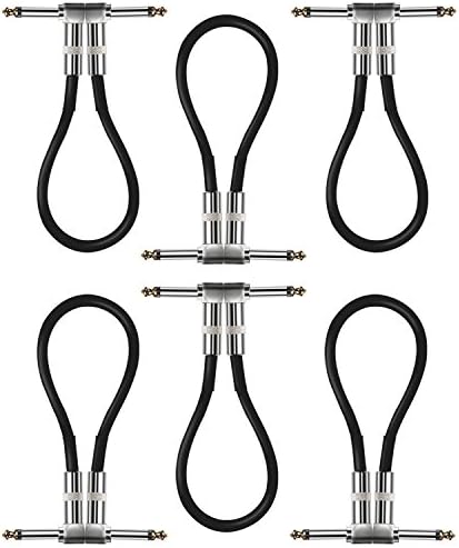 Guitar Effects Cables 1 ft Pure Signal Guitar Pedal Patch Effects Cables with Right Angle Gold Plated Contact Plug Low Capacitance Instrument Cable 6-Pack