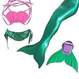 Kids Girls Sparkle Mermaid Tail with Monofin Swimmable Swimwear (110 (3-5Y), Green)