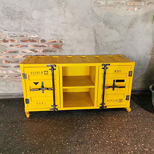 Diwhy Retro Vintage Tv Cabinet Container Style with 2 Doors and Shelve Industrial Design bar Decorate Cabinet Yellow - Thumbnail 6