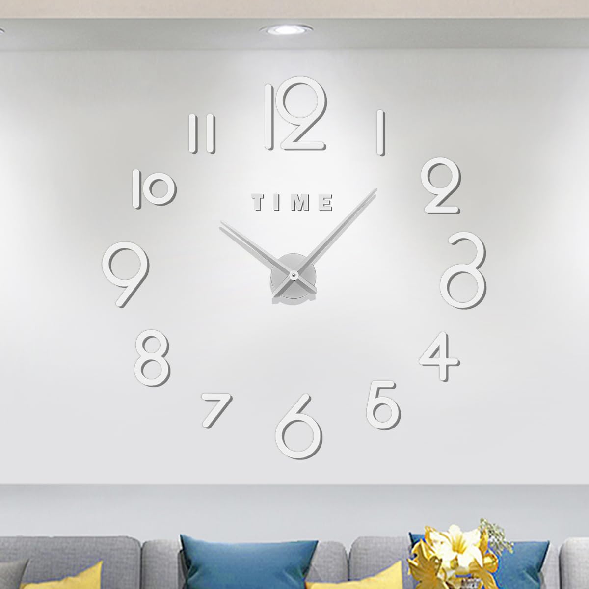 Meyiert Frameless Large 3D DIY Wall Clock Mute Mirror Stickers Home Office School Big Watches Wall Clock Decoration (Silver)