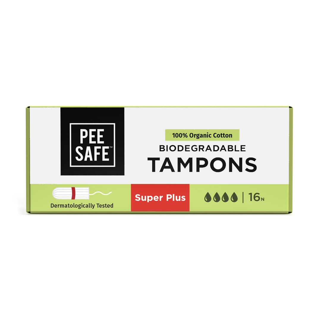 Pee Safe Biodegradable 100% Organic Cotton Tampons Super Plus(Pack of 16)