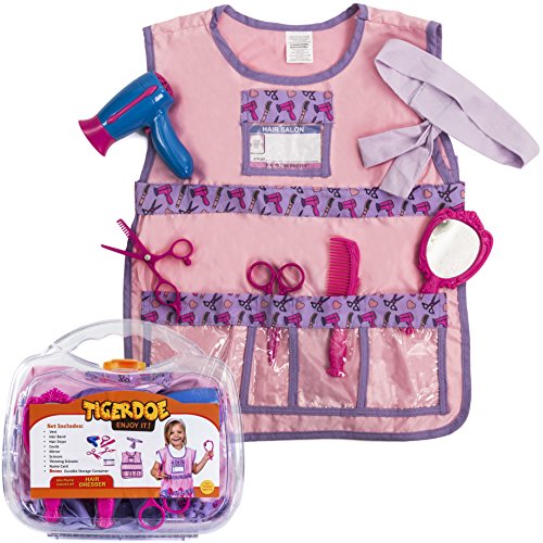 Hairdresser Costume for Girls - Kids Hairdressing Kit - Dress Up Clothes - Pretend Play Set W/ Durable Case by Tigerdoe