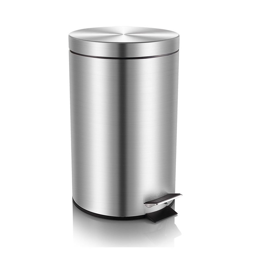 Mini Round Trash Can with Lid Soft Close, Bathroom Trash Can with Removable Inner Wastebasket, Fingerprint-Proof Brushed Stainless Steel, 0.8 Gallon/3 Liter