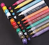 Acrylic Paint Pen - Medium Point Acrylic Marker Pens for Rock Painting, Glass, Porcelain, Mug, Wood, Fabric, Canvas, Craft Projects, Set of 12 Colors