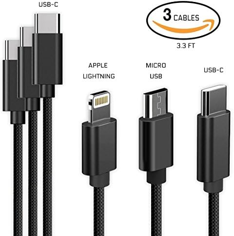 USB Type C Cable Package, USB C to Lightning, USB C to Micro USB, USB C to USB C, Data Sync & Charger Cord Connector Adapter 3.3FT for Apple iPhone 8 Plus iPhone X iPad Pro S8 New MacBook Pro 2017