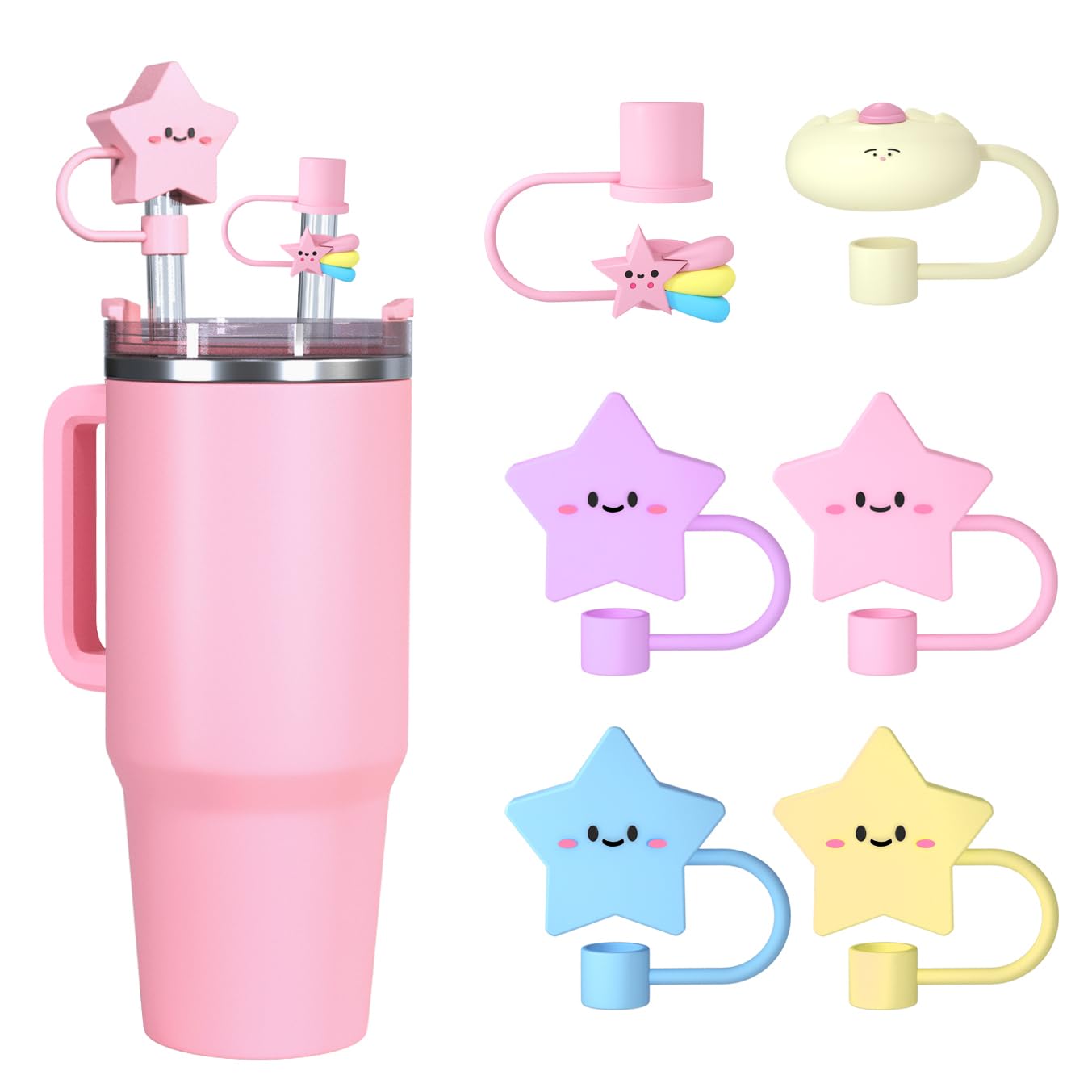 6PCS Silicone Straw Covers for Stanley Cup – Stars & Clouds Design, Reusable Straw Tip Lids for Stanley 30oz & 40oz Tumblers, Compatible with 10mm (0.4in) Straws