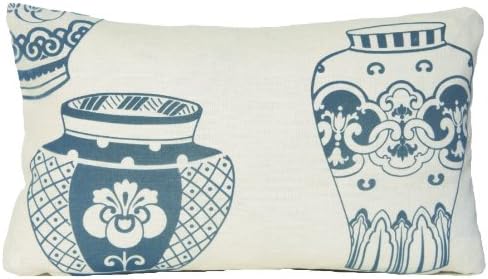 Blue Asian Vases Décor Pillow Case Cream Cushion Cover Lorca Collection Ming