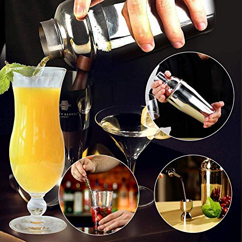 AYAOQIANG Cocktail Making Set, Cocktail Shaker Set 750ml Stainless Steel Bar Tool Set Bartender Kit with Wooden Display Stand (Silver)