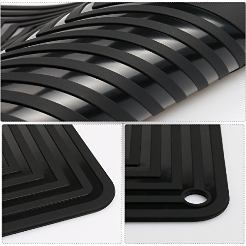 2 Pack,Silicone Trivet Mats/Hot Pads,Pot Holder,9"x12" Non Slip Flexible Durable Heat Resistant Pot Coaster Kitchen Table Mats (Black) - Thumbnail 5