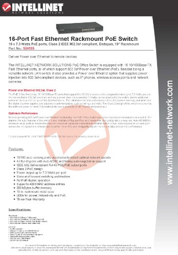 Intellinet 16-Port 10/100 Fast Ethernet Rackmount PoE Switch (524155)