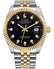 Burei Herren Uhren Automatische Armbanduhr Kratzfest synthetischen Saphir Linsen und Edelstahl Band