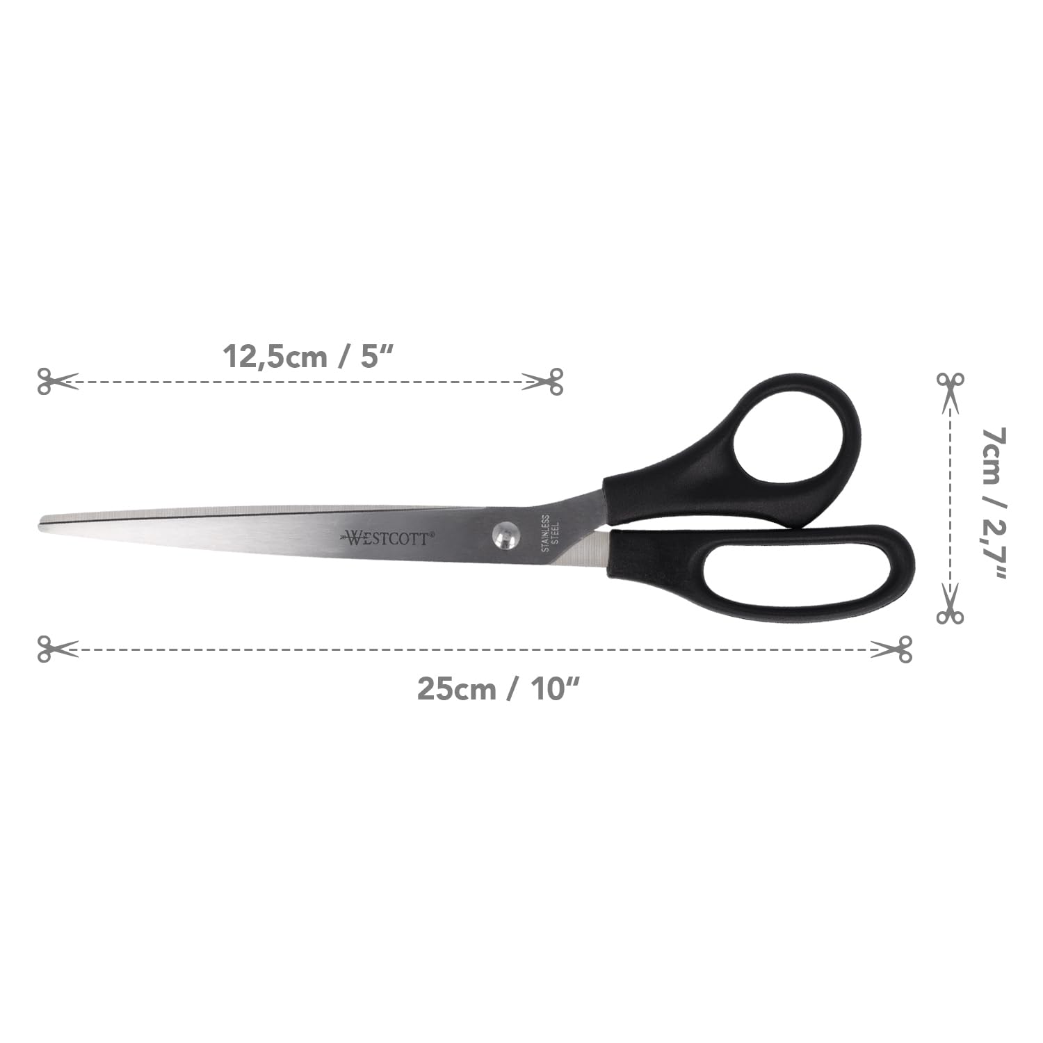 Westcott Schere 10" (25,4 cm) Schwarz, Büroschere mit schwarzen Kunststoffgriffen, Extrascharfe Klinge, rostfreier Edelstahl, Papierschere, Haushaltsschere, Bastelschere, E-31111 00 2