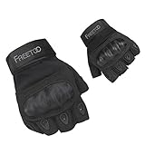 FREETOO Tactical Gloves Military Rubber Hard Knuckle Outdoor Gloves for Men Half Finger Gloves Black (XL)