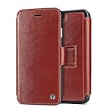 1byone Genuine Leather Wallet Stand Folio Case for iPhone 6/6s 4.7 inch with Card Slot, Brown