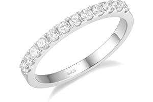 EAMTI CZ Wedding Band for Women 925 Sterling Silver Half Eternity Stackable Ring Size 3-13
