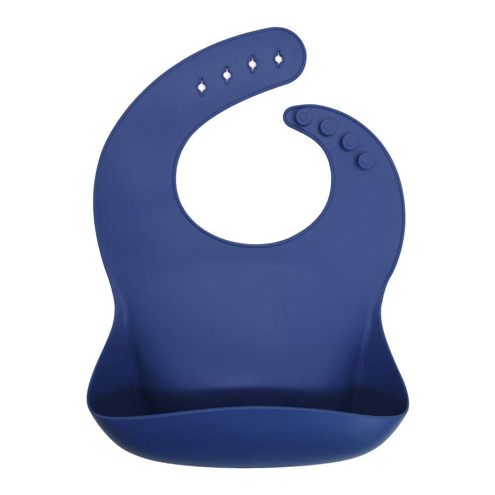 QT BABY Single Silicone Bibs for Babies & Toddlers (4-72 Months), Adjustable Soft Fit Waterproof Bib with Food Catcher for Boys, Girls & Infants, FDA Grade Silicone Bib, Easy Wipe Clean (Dusty Blue)