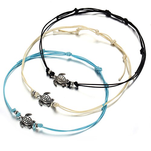 17KM Starfish Turtle Anklets Multi Layered Turquoise Stone Shell Boho Beach Sliver Yogo Charm Anklet for Women