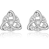 Celtic Knot Infinity Moonstone Stud Earrings for Women S925 Sterling Sliver Triquetra Hypoallergenic Piercing Studs for Sensitive Ears Trendy Dainty Irish Gifts