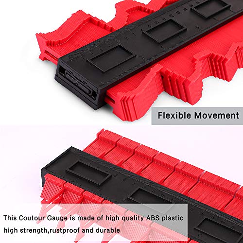 Allinone Contour Gauge Duplicator - Plastic Profile Gauge Shape Duplicator, Multi-functional Shaping Measure Ruler Standard Wood Marking Tool for Precise Measurement(25cm-3, Red)